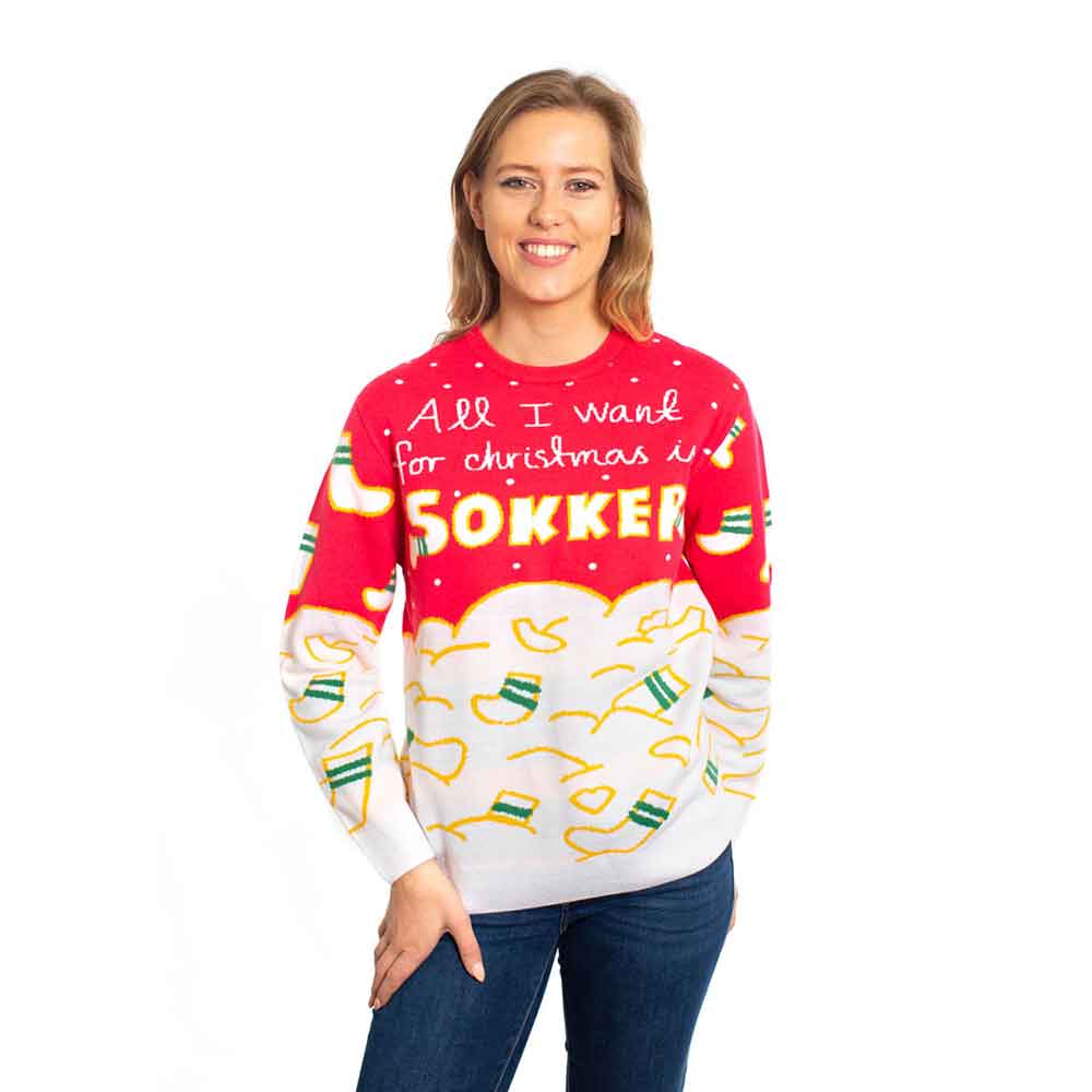 "All I want for Christmas is sokker" Julegenser